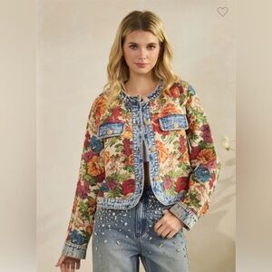 J31. Floral Denim-Trim Jacket
